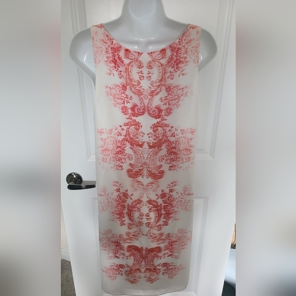 MAX STUDIO Mid Length Sheer Abstract Print White & Red Sleeveless Dress Size Med - Picture 5 of 10